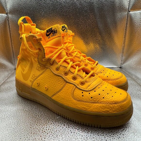 Size 6Y Nike SF AF1 Special Air Force Mid OBJ Yellow Athletic Shoes AJ0424-800 - Picture 1 of 10